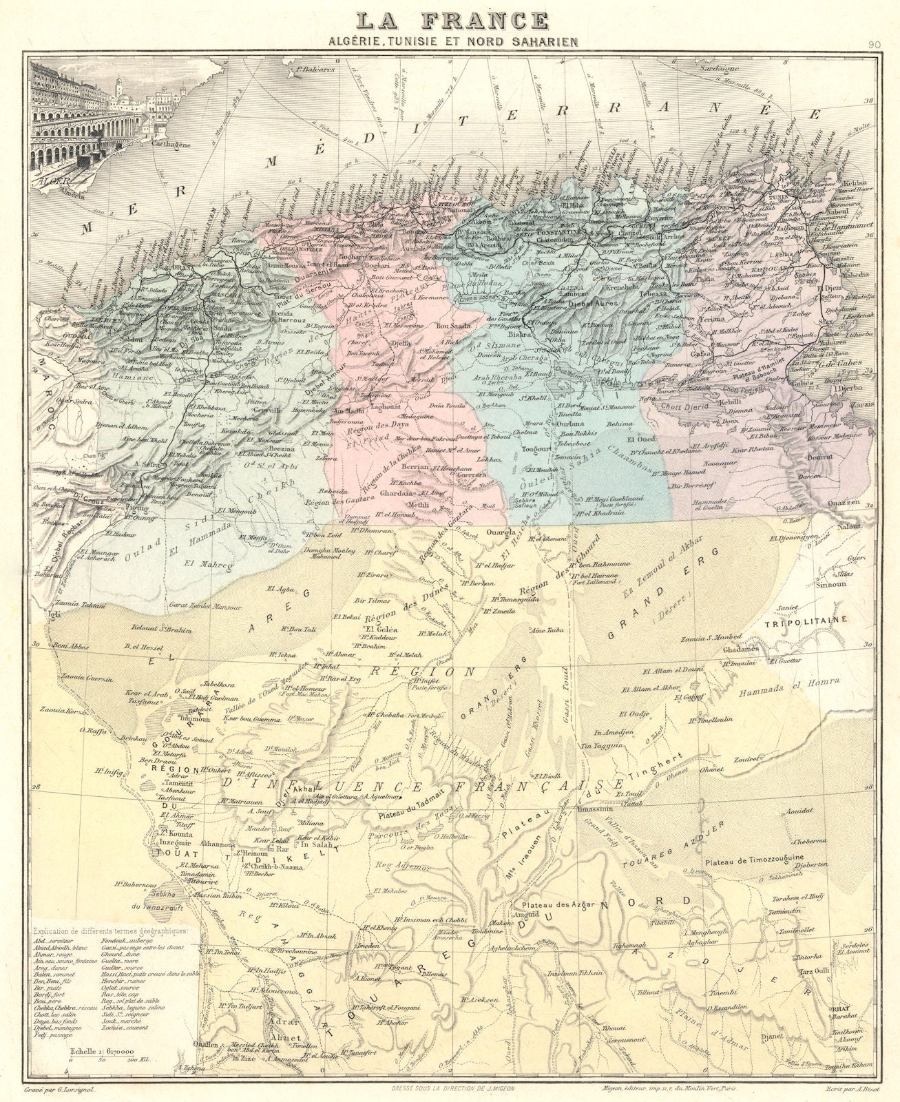 NORTH AFRICA. Tunisie Algérie Saharien. Vuillemin. 1903 old antique map chart